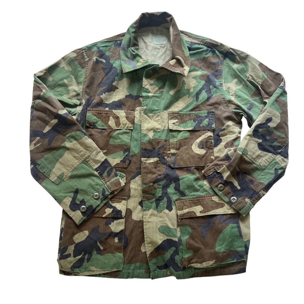 Vintage 80s USMC Woodland Combat BDU Coat‎ Camo Jacket Mens Medium Field USA